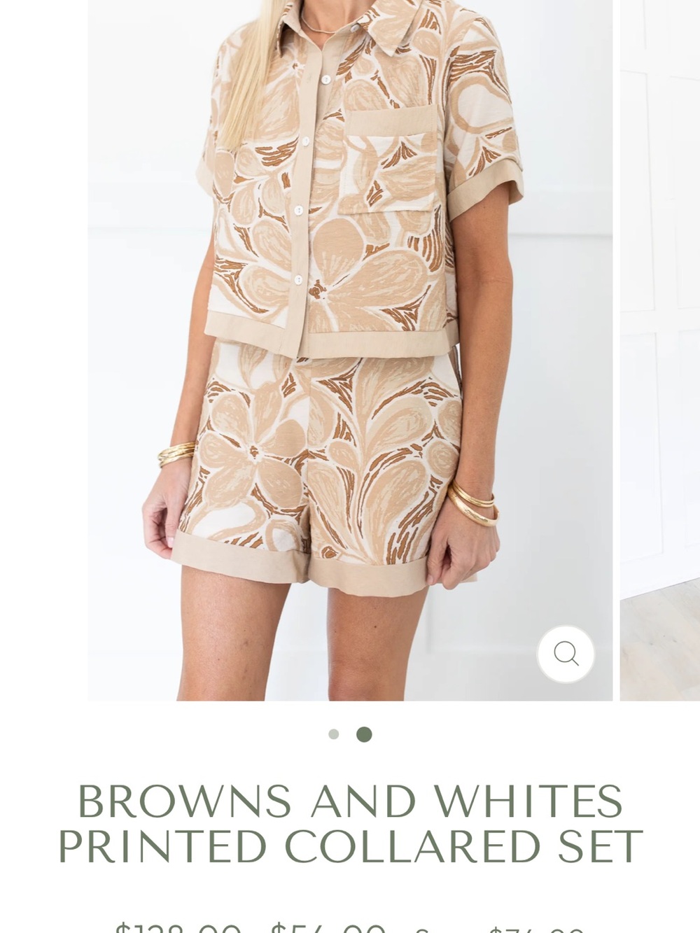 Gilli Browns and Whites Printed Collared Top & Short Set